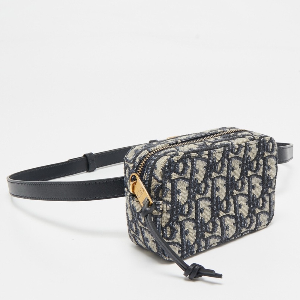 Christian Dior Waist Belt Pouch Leather Navy Beige